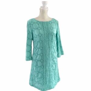 London Times Turquoise Lace Detail Dress